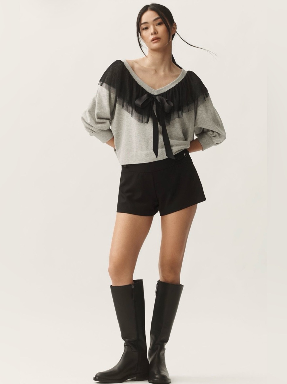 Anthropologie Maeve Vneck Bow Sweater Top Size Medium